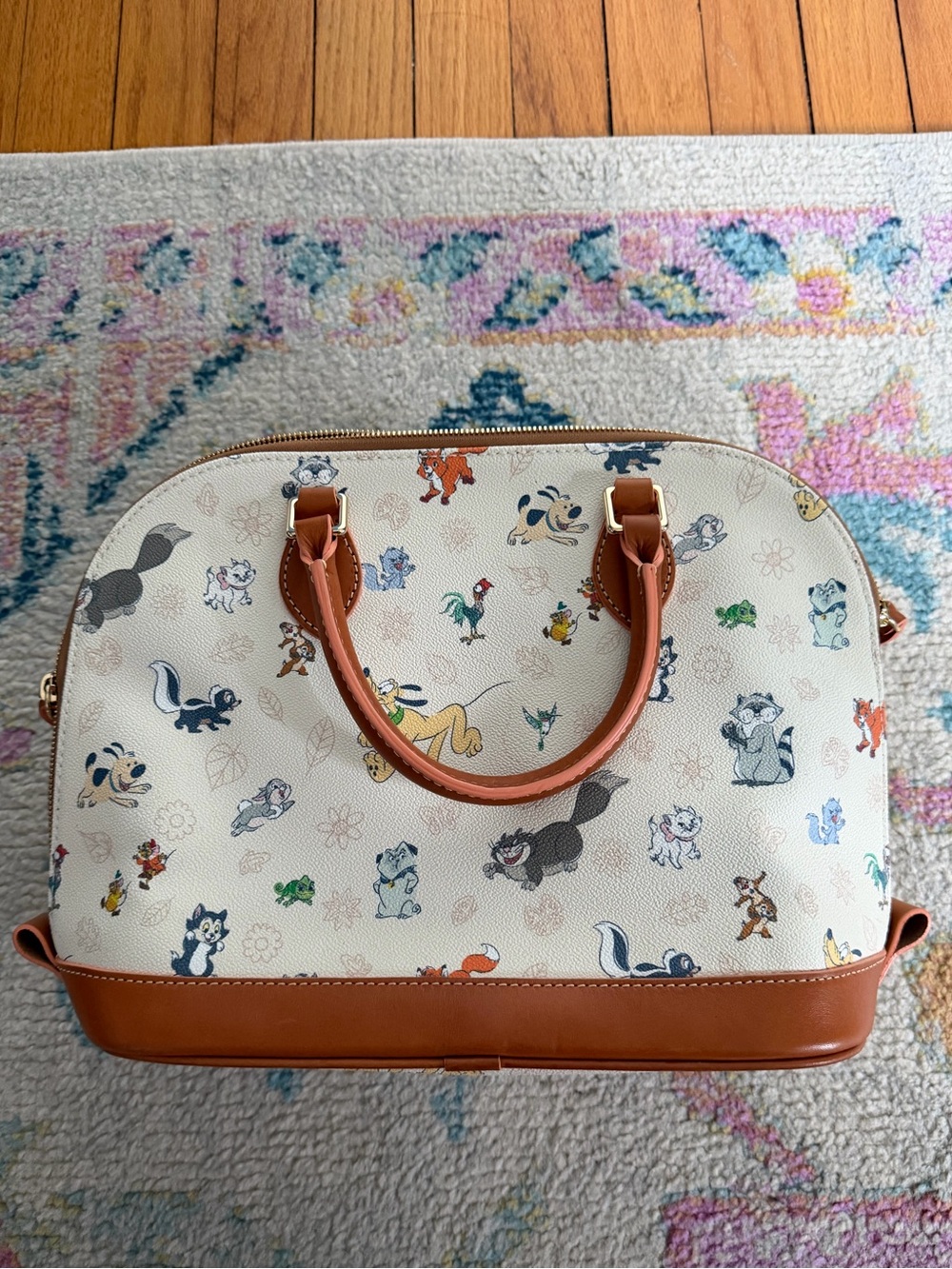 Dooney & Bourke Cream Disney Character Print Satchel with Brown Trim - Picture 2 of 8